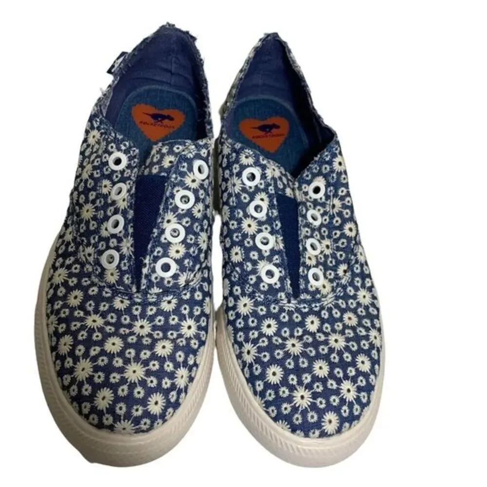 Rocket Dog Daisy Sneakers Women 8 Blue Floral Canvas Slip On Low Top Casual